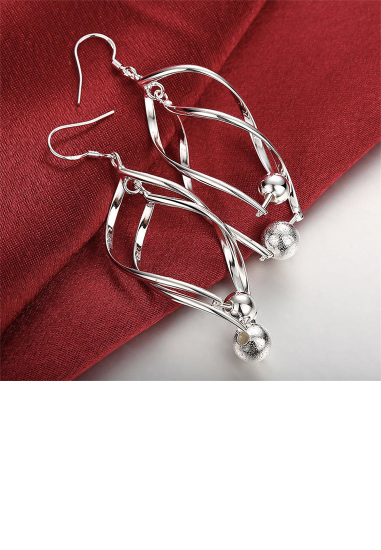 Simple Fashion Double Leaf Round Bead Earrings