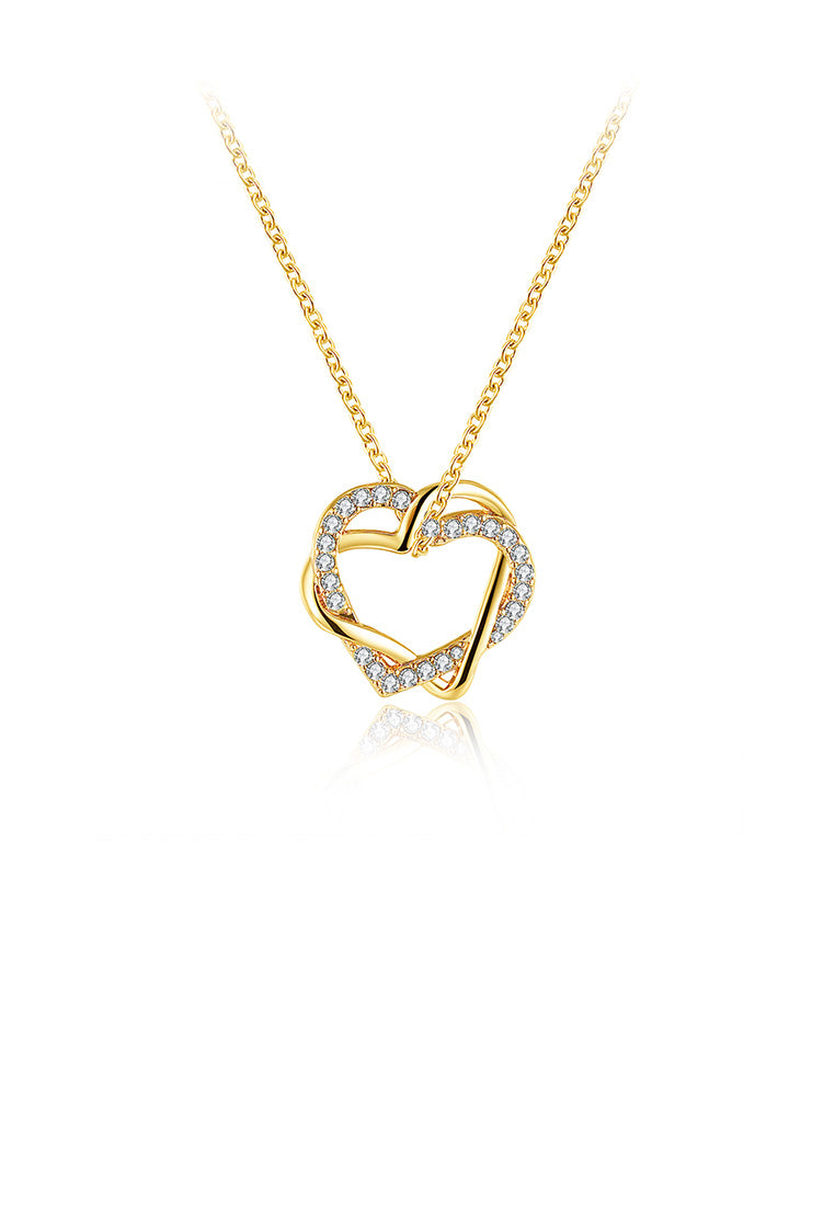 Simple and Romantic Plated Gold Double Heart Pendant with Austrian Element Crystal and Necklace