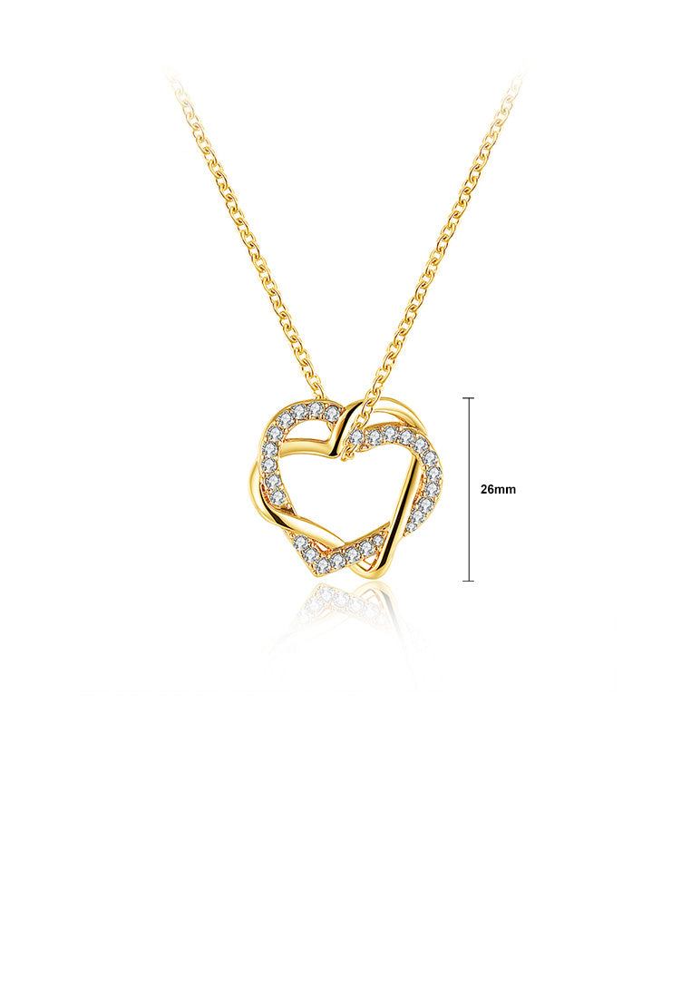Simple and Romantic Plated Gold Double Heart Pendant with Austrian Element Crystal and Necklace