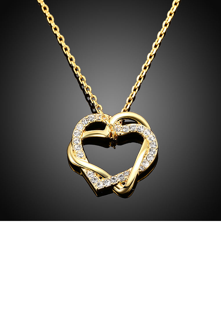 Simple and Romantic Plated Gold Double Heart Pendant with Austrian Element Crystal and Necklace