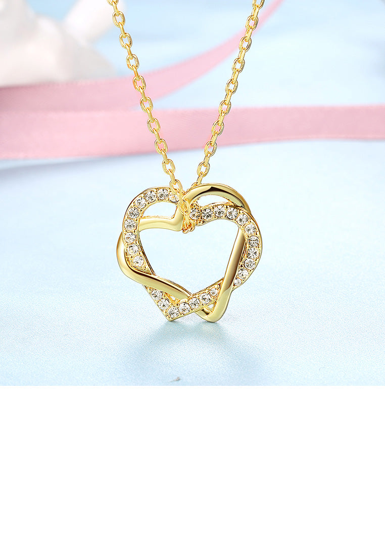 Simple and Romantic Plated Gold Double Heart Pendant with Austrian Element Crystal and Necklace