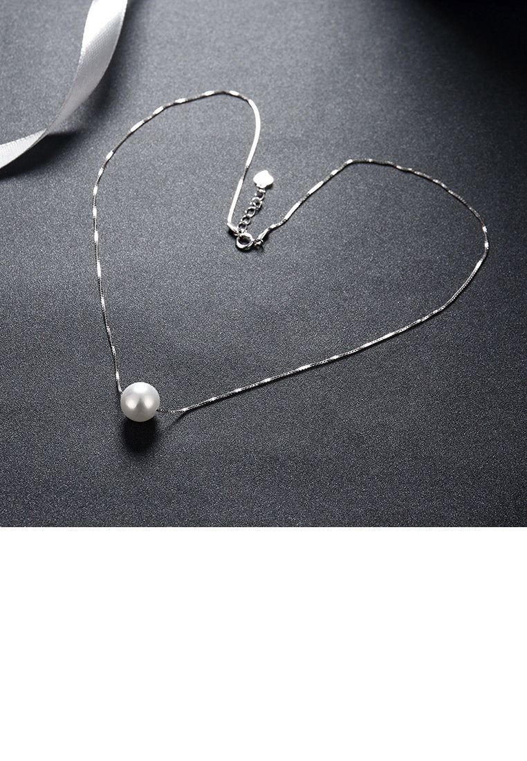 Simple 925 Sterling Silver Pearl Pendant Necklace - Luxurious Look