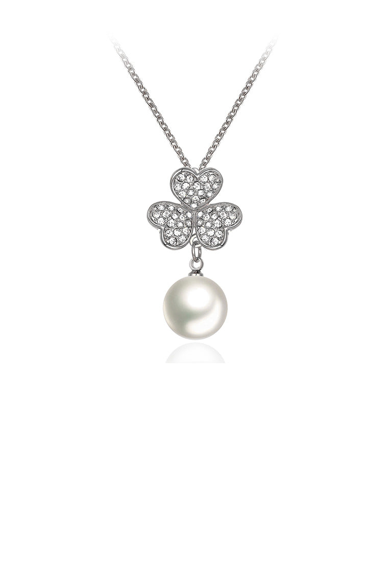 Elegant and Fashion Three-leafed Clover Pearl Pendant with Cubic Zircon and Necklace - Luxurious Look