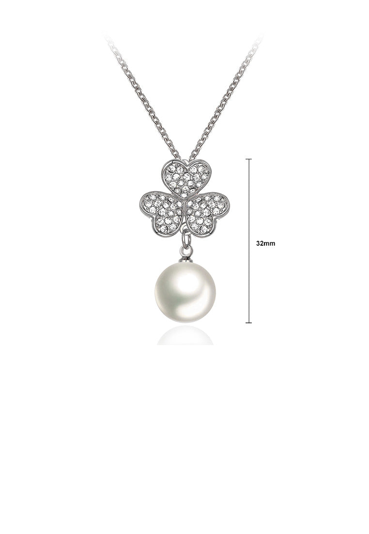 Elegant and Fashion Three-leafed Clover Pearl Pendant with Cubic Zircon and Necklace - Luxurious Look
