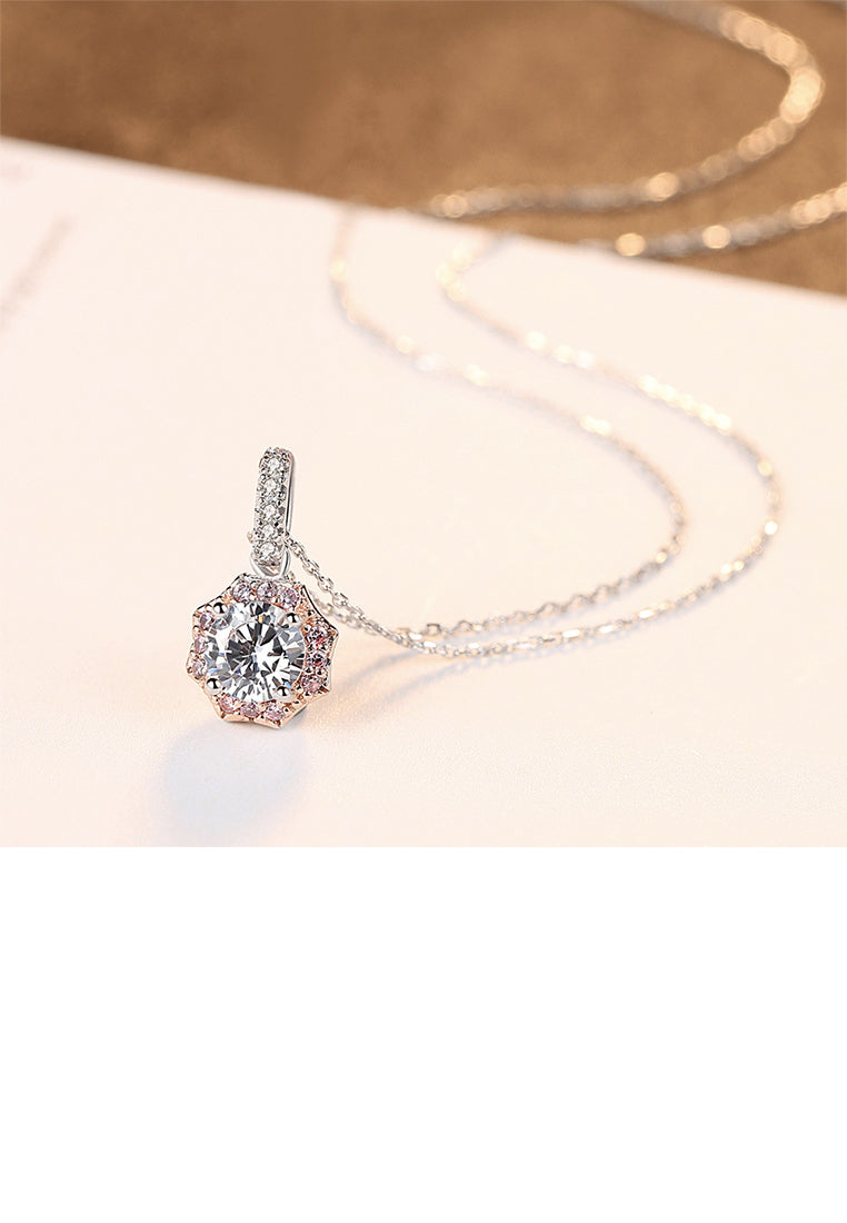 925 Sterling Silver Simple and Fashion Geometric Pendant with Cubic Zirconia and Necklace - Luxurious Look