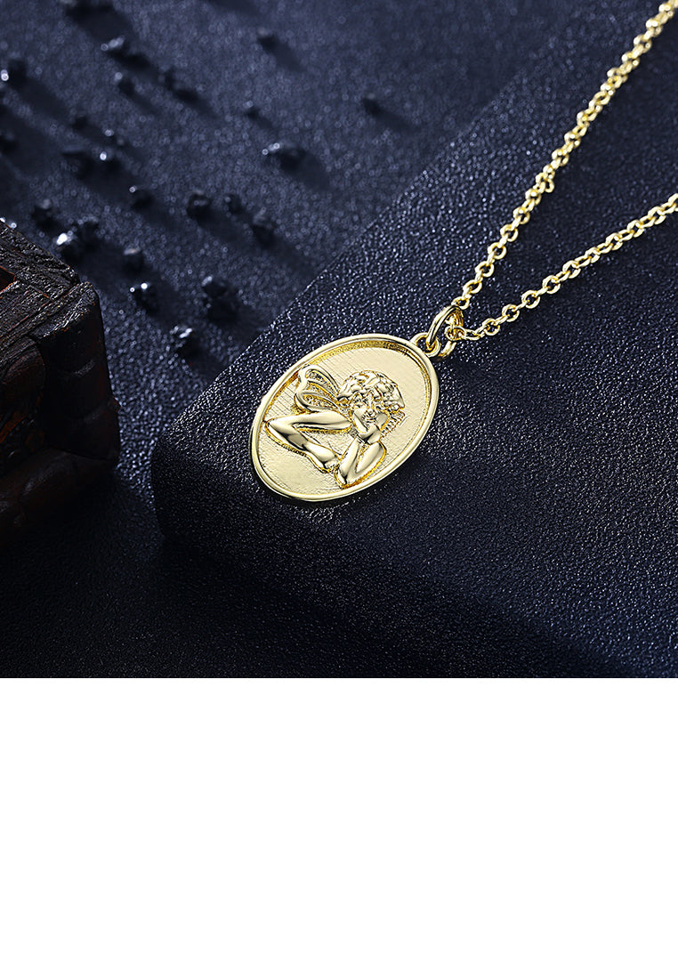 Fashion Simple Plated Gold Geometric Oval Human Pendant with Necklace