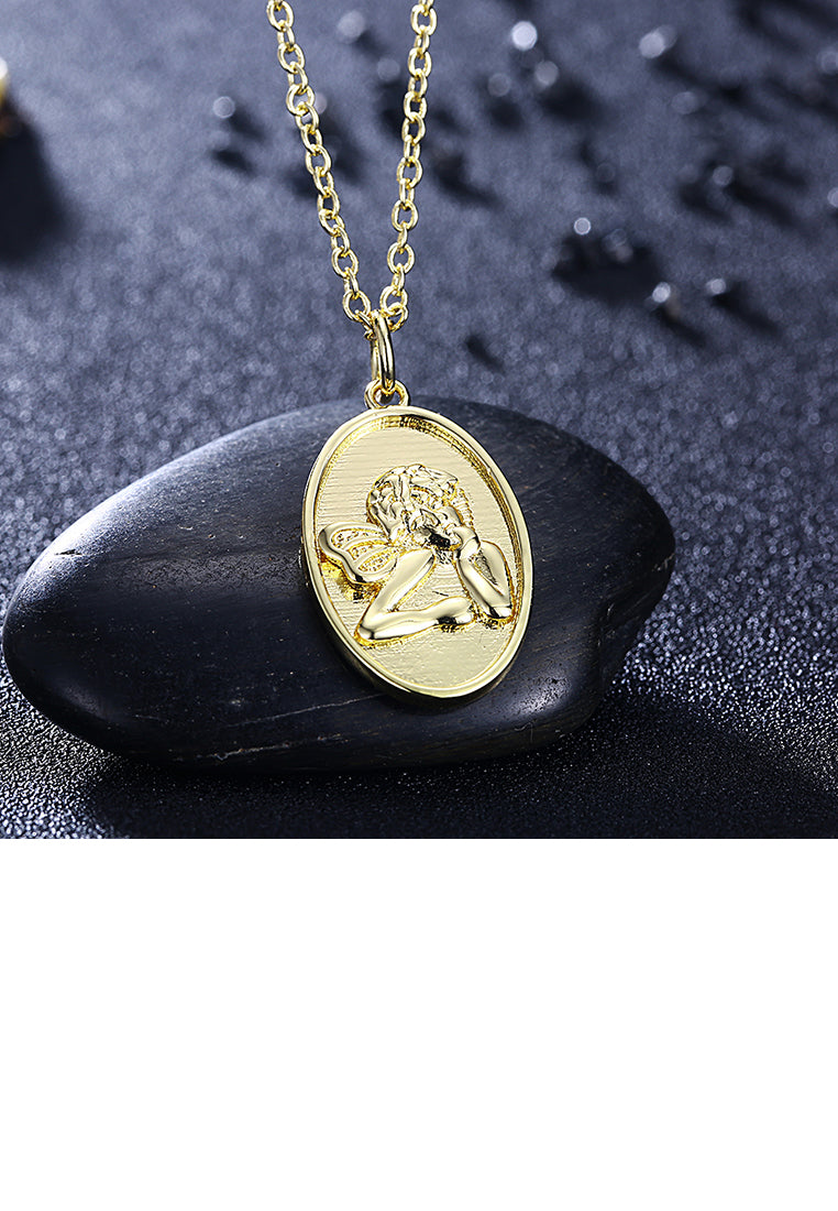 Fashion Simple Plated Gold Geometric Oval Human Pendant with Necklace