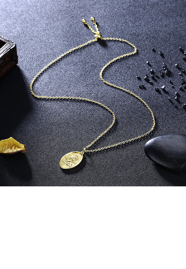 Fashion Simple Plated Gold Geometric Oval Human Pendant with Necklace