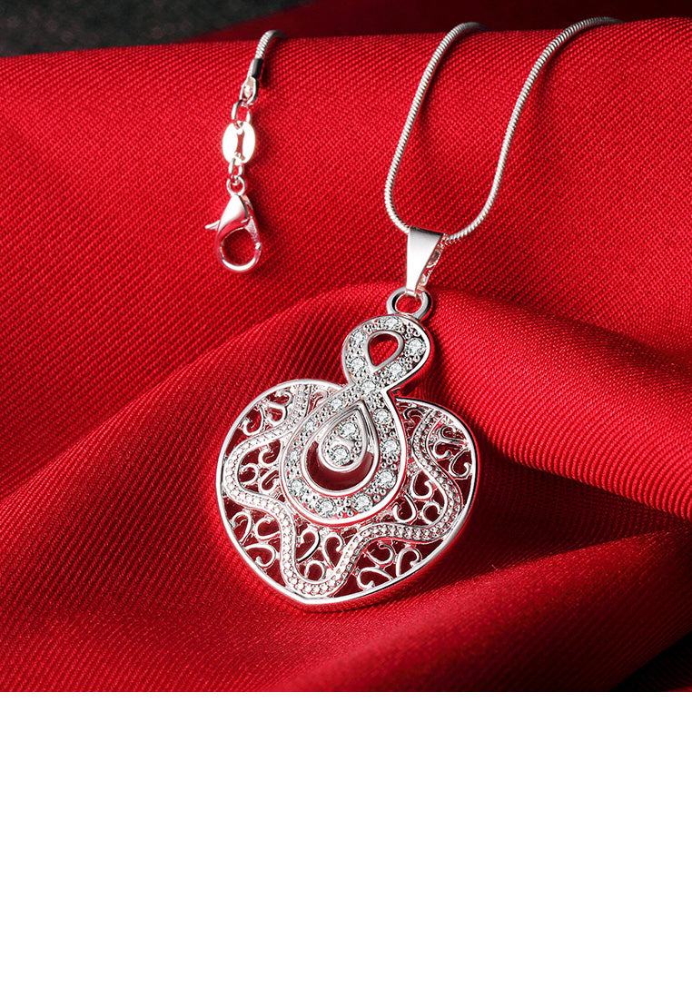 Elegant Hollow Heart Pendant with Austrian Element Crystal and Necklace