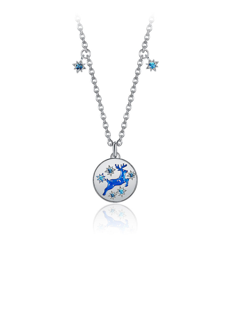 Christmas Elk Pendant with Blue Austrian Element Crystal and Necklace