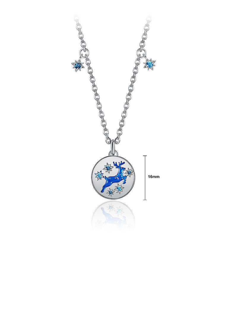 Christmas Elk Pendant with Blue Austrian Element Crystal and Necklace