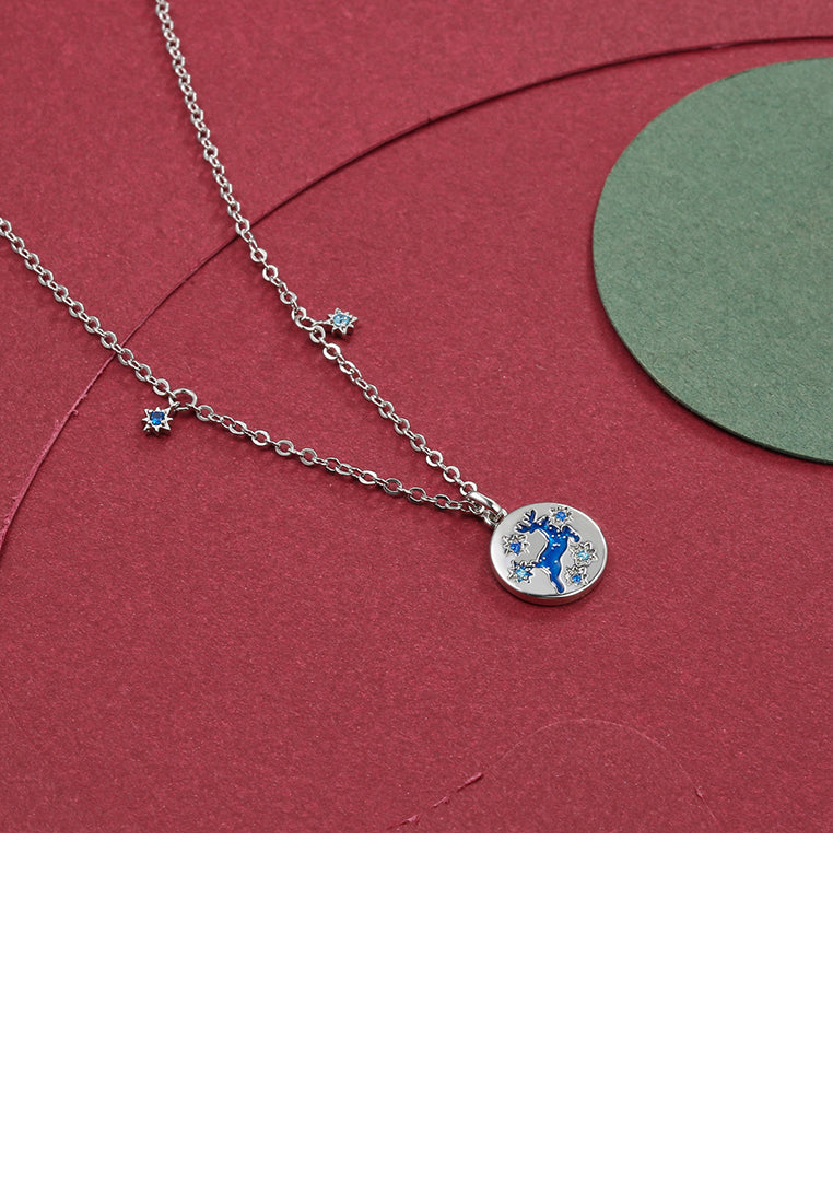 Christmas Elk Pendant with Blue Austrian Element Crystal and Necklace