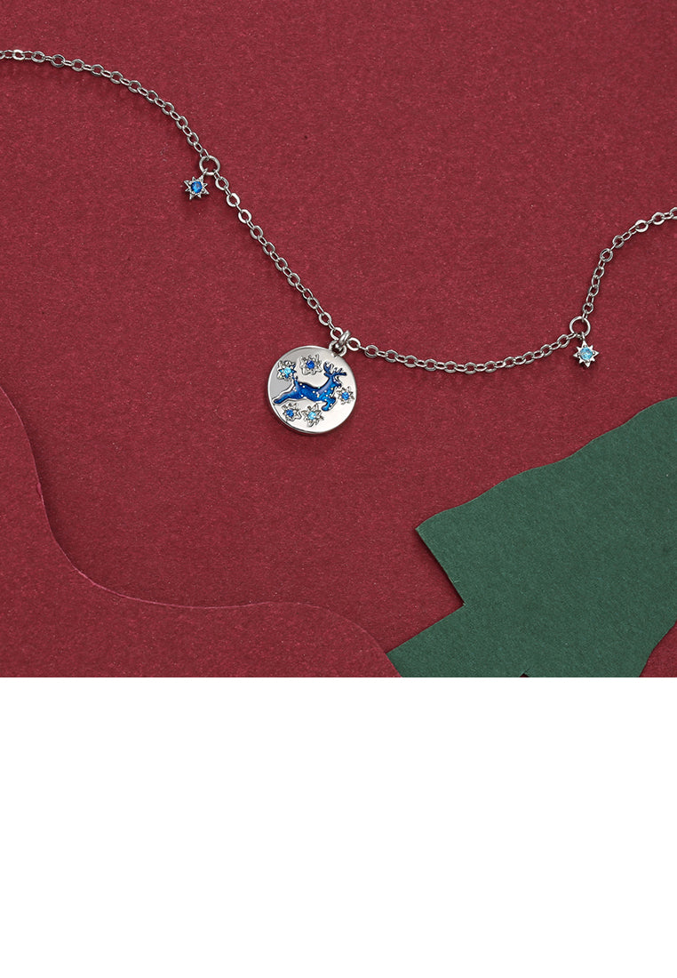 Christmas Elk Pendant with Blue Austrian Element Crystal and Necklace