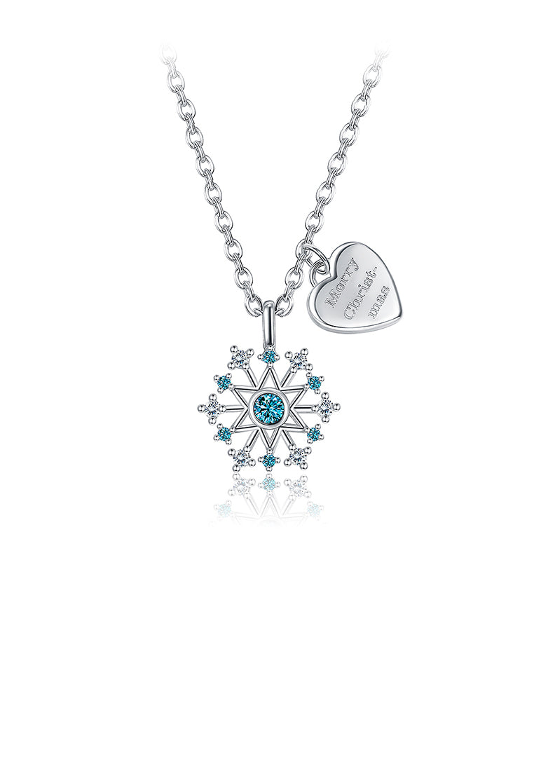 Fashion Snowflake Heart Pendant with Blue Austrian Element Crystal and Necklace