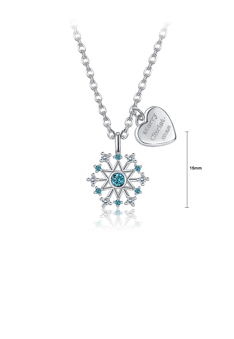 Fashion Snowflake Heart Pendant with Blue Austrian Element Crystal and Necklace