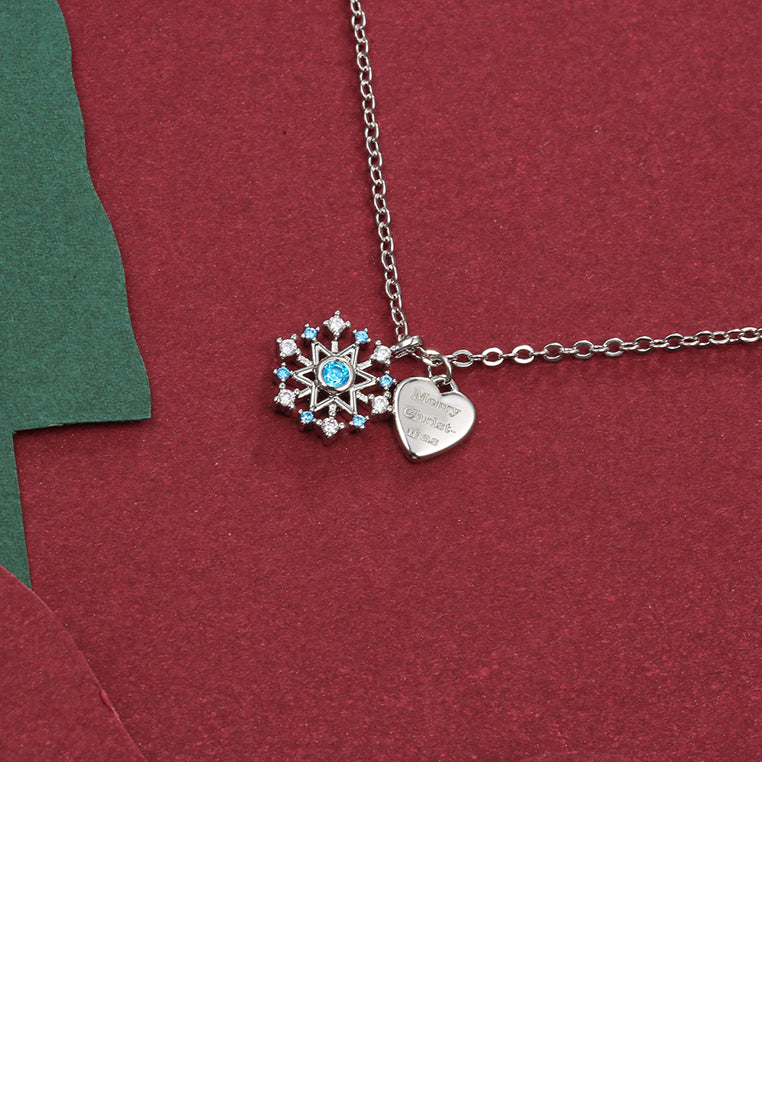 Fashion Snowflake Heart Pendant with Blue Austrian Element Crystal and Necklace