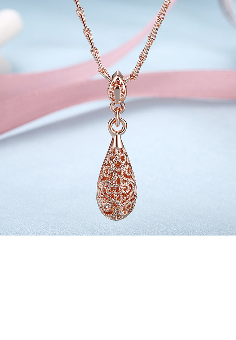 Plated Rose Gold Water Drop Pendant with Necklace