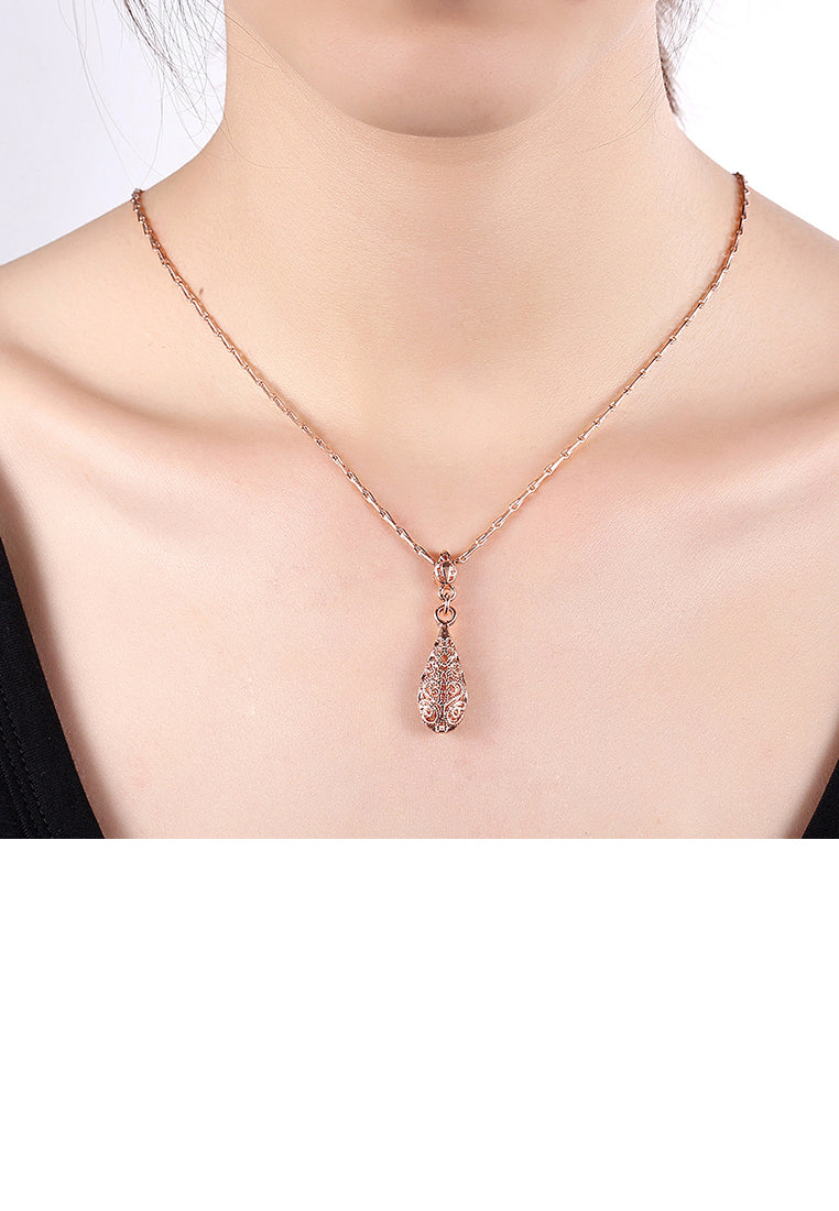 Plated Rose Gold Water Drop Pendant with Necklace