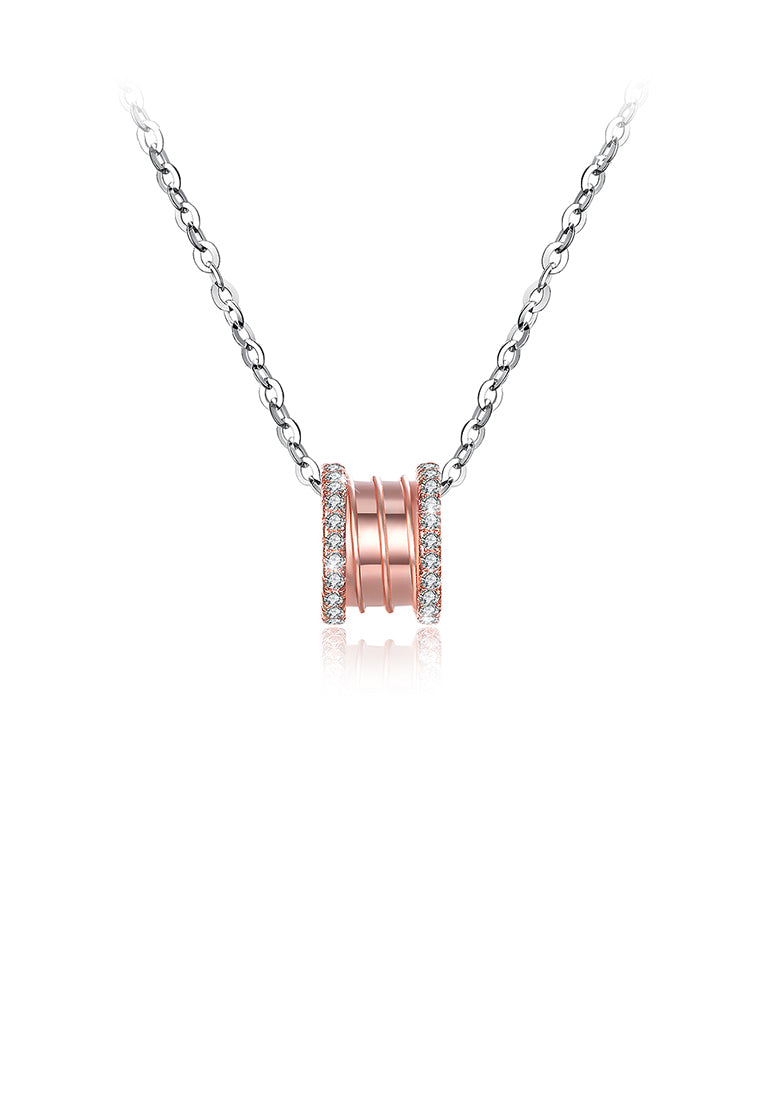 925 Sterling Silver Plated Rose Gold Round Pendant with Austrian Element Crystal and Necklace