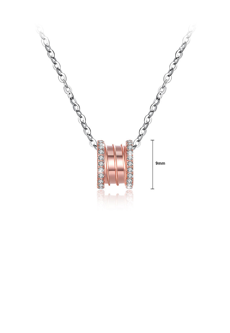 925 Sterling Silver Plated Rose Gold Round Pendant with Austrian Element Crystal and Necklace