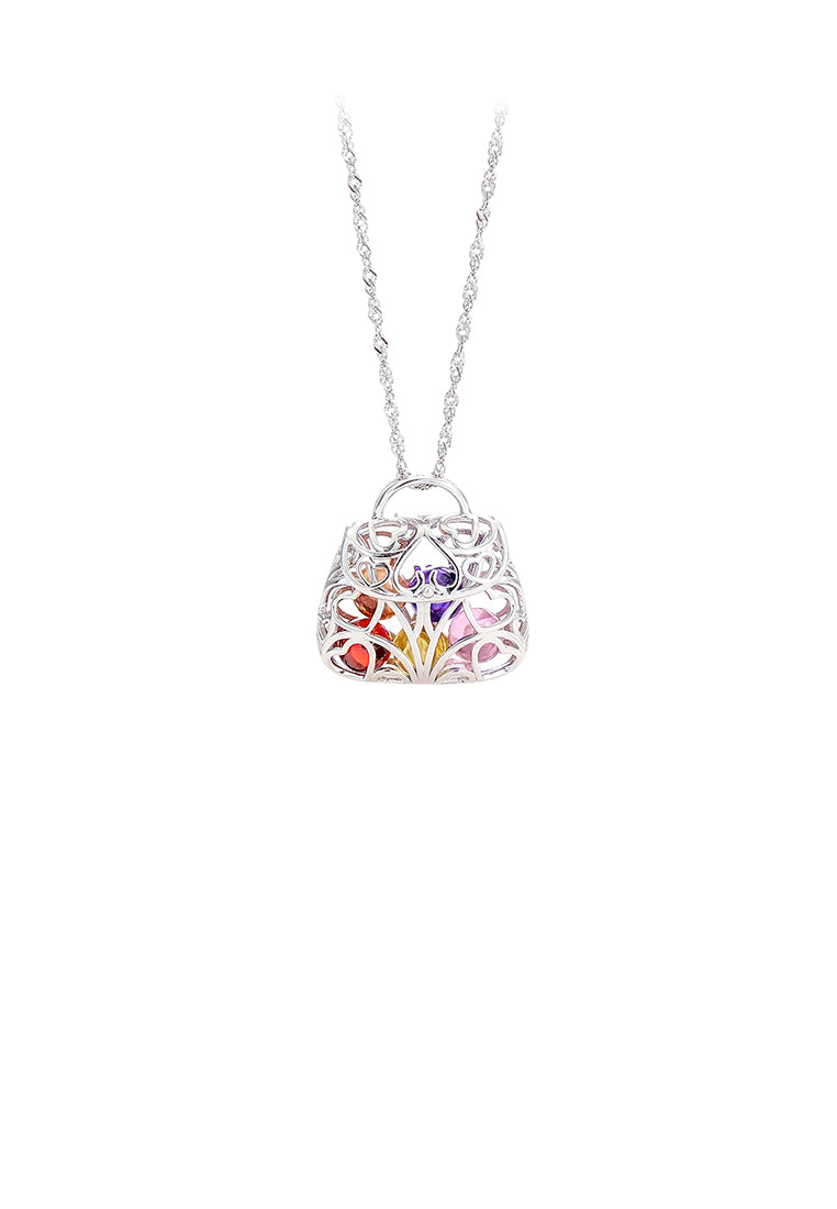 925 Sterling Silver Fashion Creative Handbag Imitation Opal Pendant with Necklace