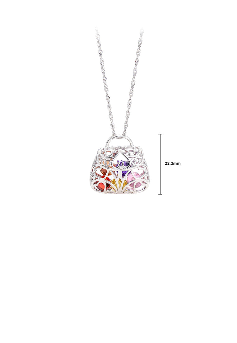 925 Sterling Silver Fashion Creative Handbag Imitation Opal Pendant with Necklace