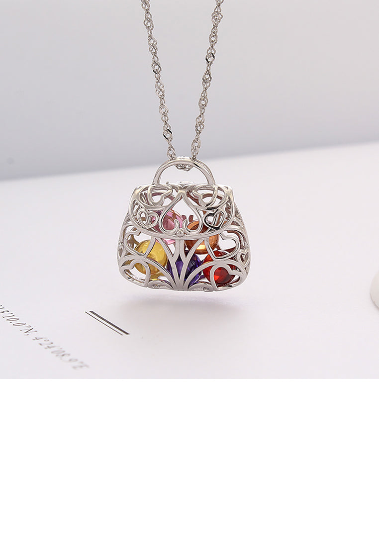 925 Sterling Silver Fashion Creative Handbag Imitation Opal Pendant with Necklace