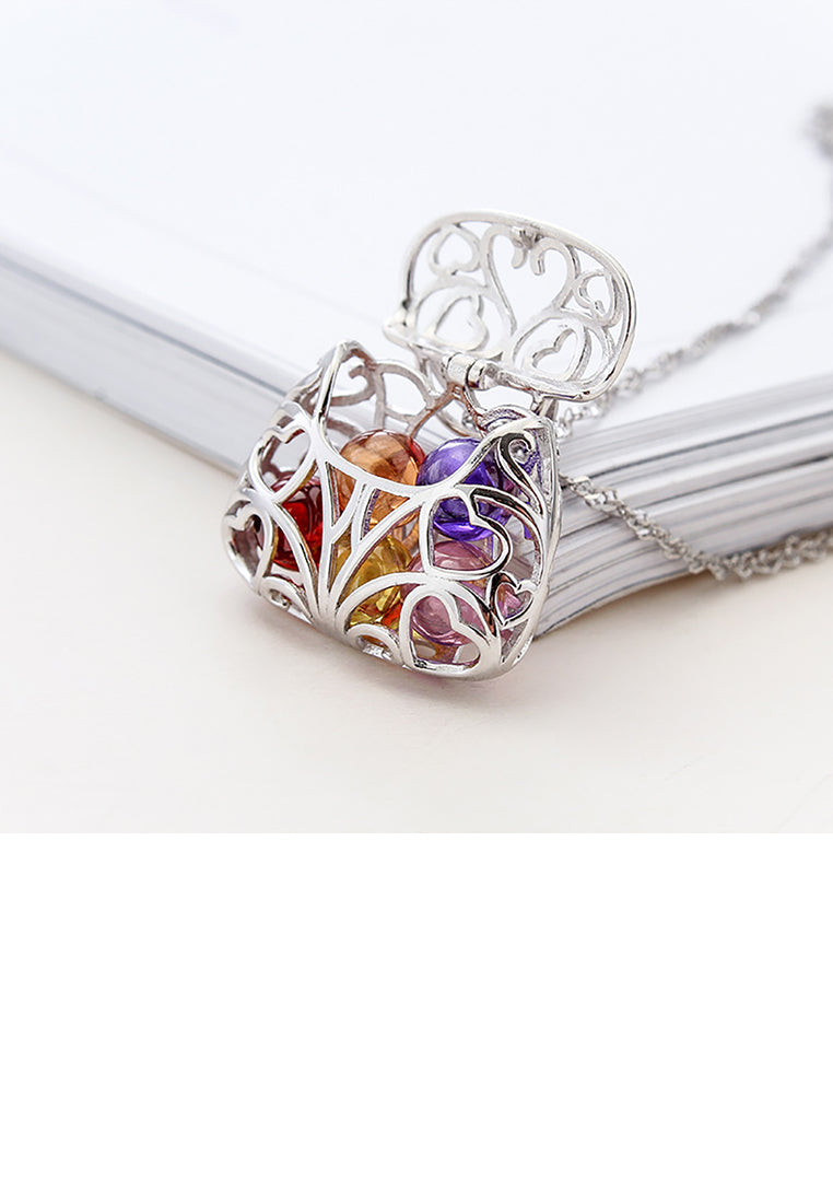 925 Sterling Silver Fashion Creative Handbag Imitation Opal Pendant with Necklace