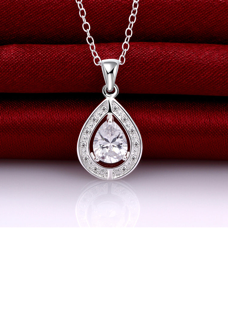 Fashion and Elegant Water Drop-shaped Pendant with White Cubic Zircon and Necklace