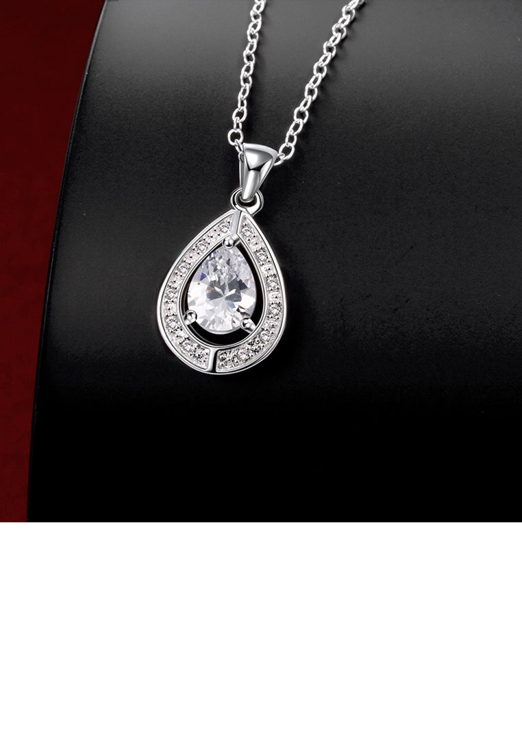 Fashion and Elegant Water Drop-shaped Pendant with White Cubic Zircon and Necklace