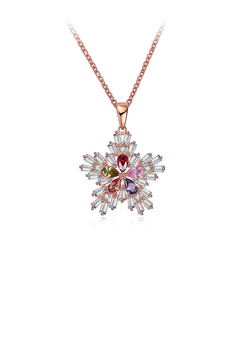 Plated Rose Gold Snowflake Pendant with Austrian Element Crystal and Necklace