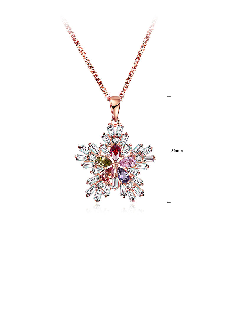 Plated Rose Gold Snowflake Pendant with Austrian Element Crystal and Necklace