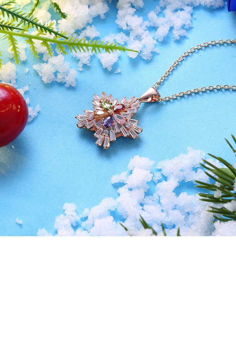 Plated Rose Gold Snowflake Pendant with Austrian Element Crystal and Necklace