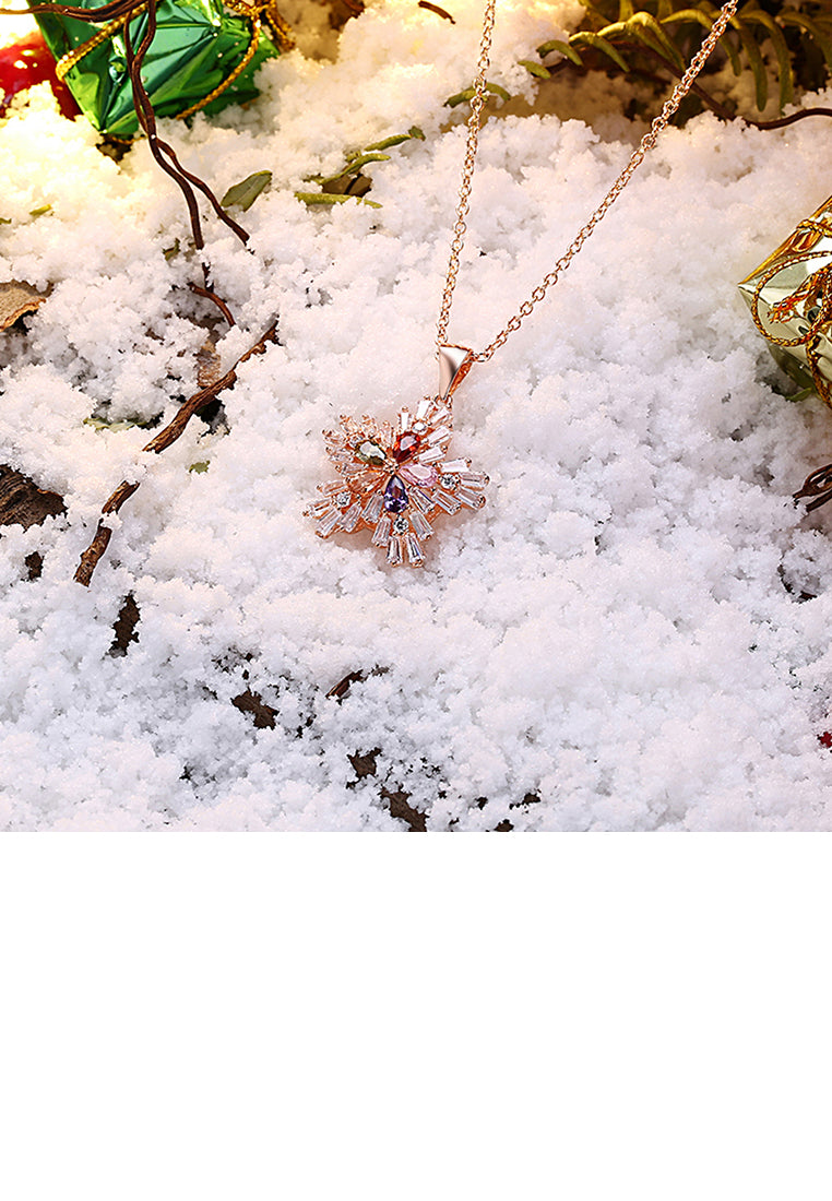 Plated Rose Gold Snowflake Pendant with Austrian Element Crystal and Necklace
