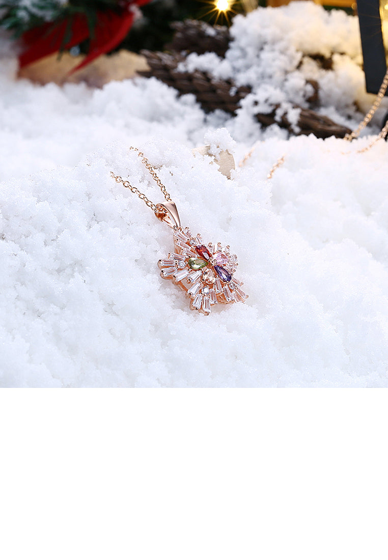 Plated Rose Gold Snowflake Pendant with Austrian Element Crystal and Necklace