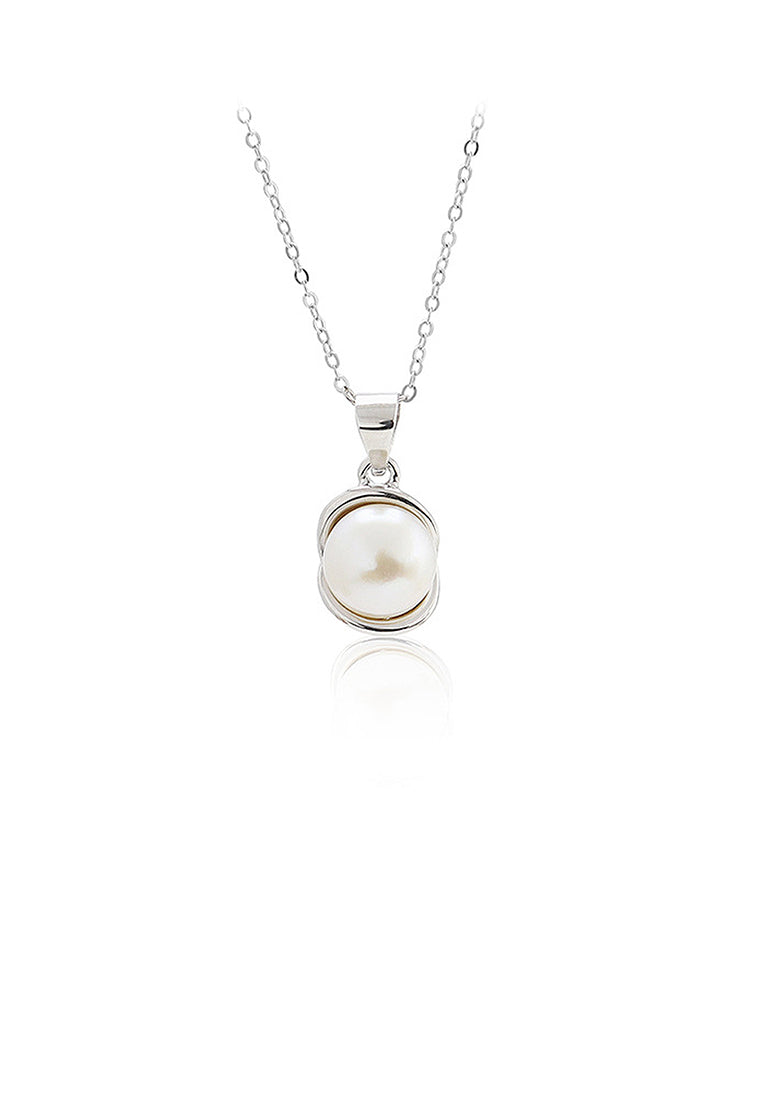 925 Sterling Silver Simple Temperament Geometric Freshwater Pearl Pendant with Necklace - Luxurious Look