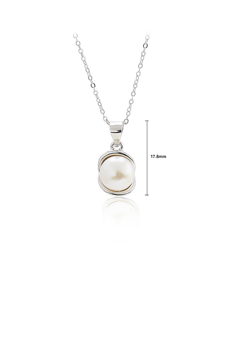 925 Sterling Silver Simple Temperament Geometric Freshwater Pearl Pendant with Necklace - Luxurious Look