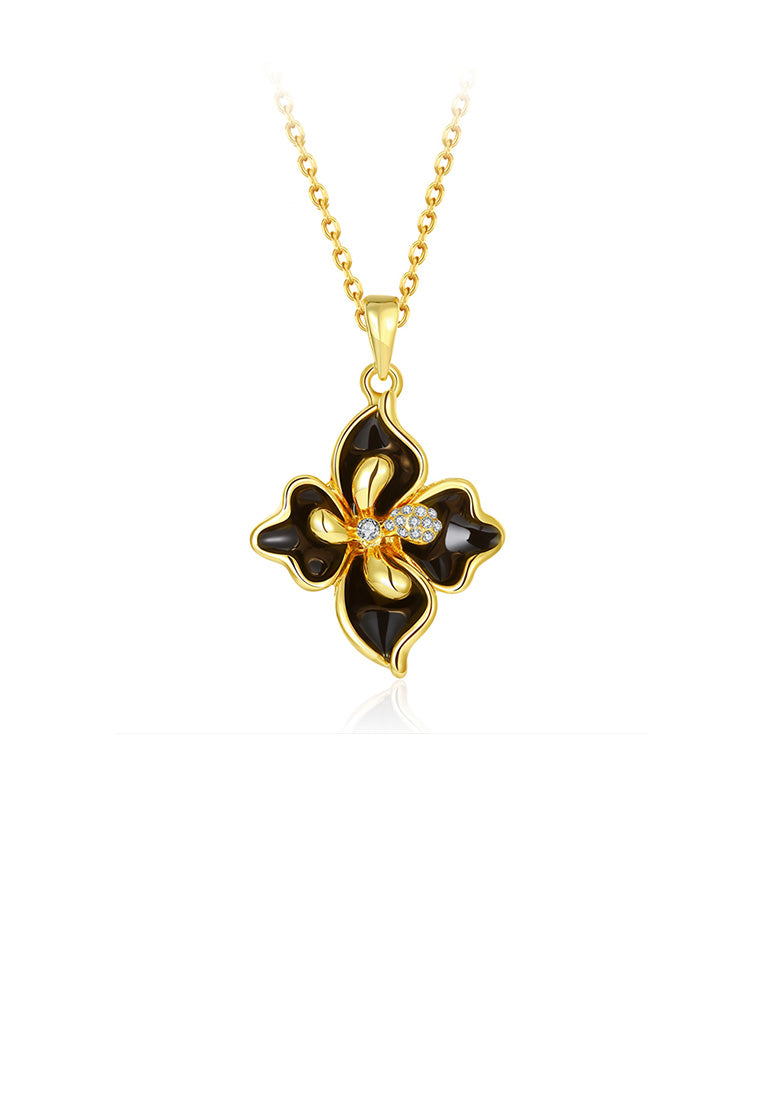 Elegant and Fashion Plated Gold Four-leafed Clover Pendant with Austrian Element Crystal and Necklace