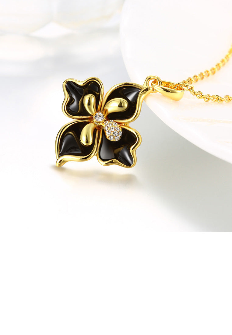 Elegant and Fashion Plated Gold Four-leafed Clover Pendant with Austrian Element Crystal and Necklace