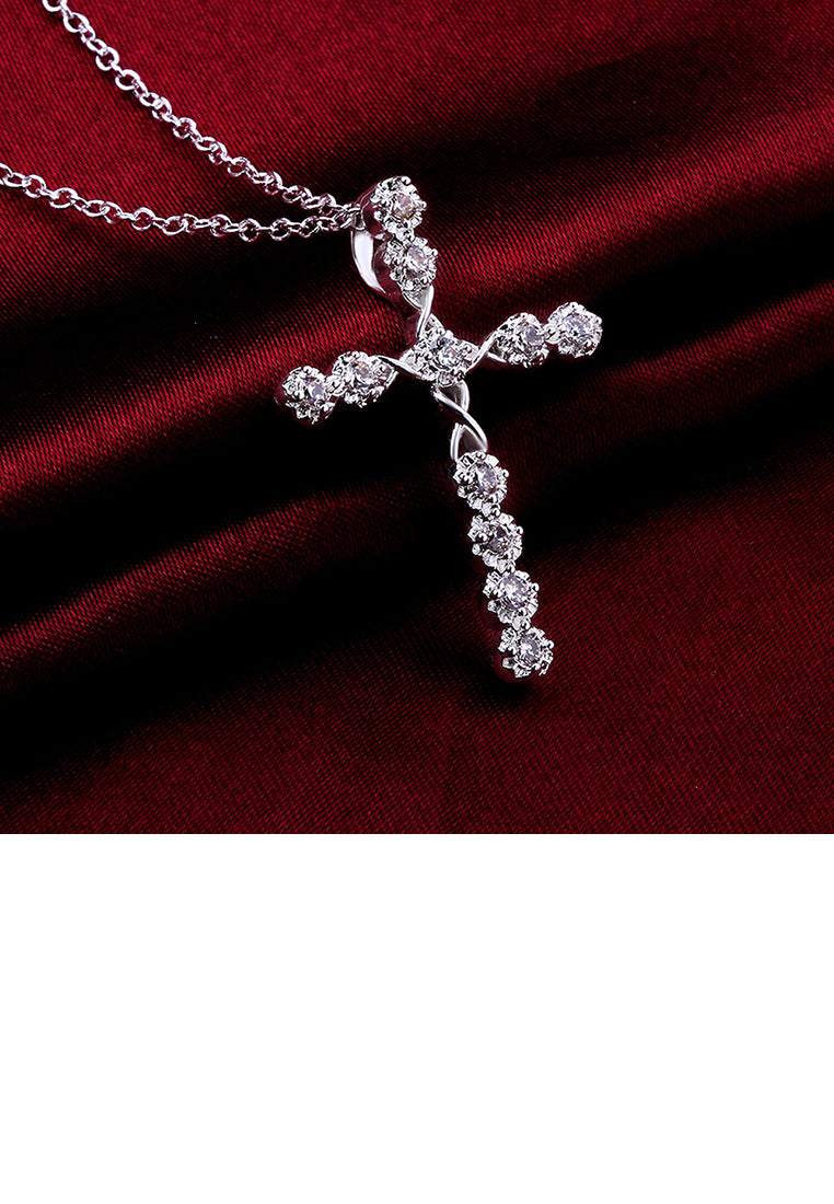 Elegant Fashion Simple Cross Cubic Zircon Pendant and Necklace