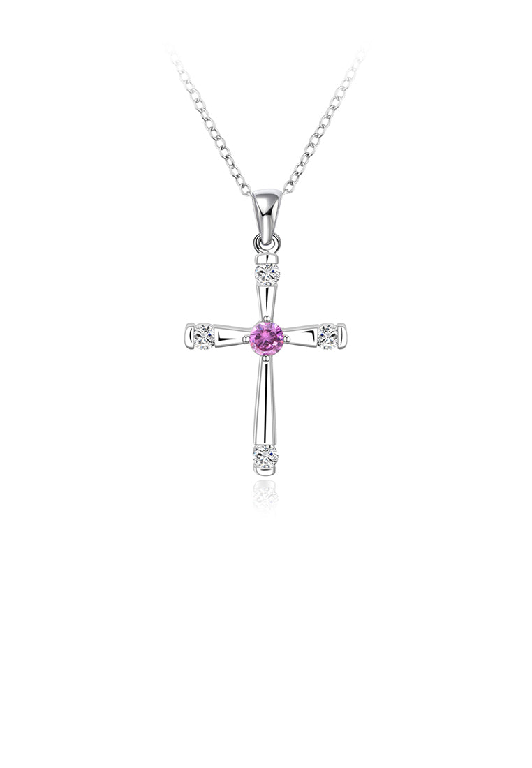 Simple Cross Pendant with Purple Austrian Element Crystal and Necklace