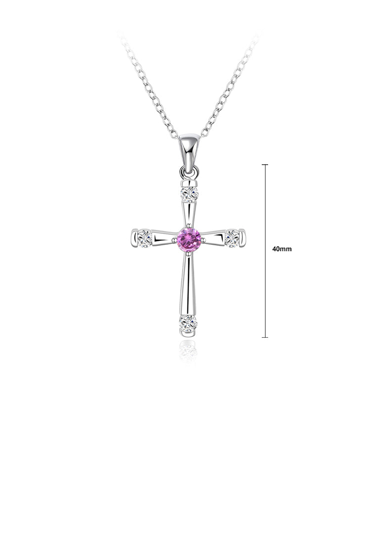Simple Cross Pendant with Purple Austrian Element Crystal and Necklace