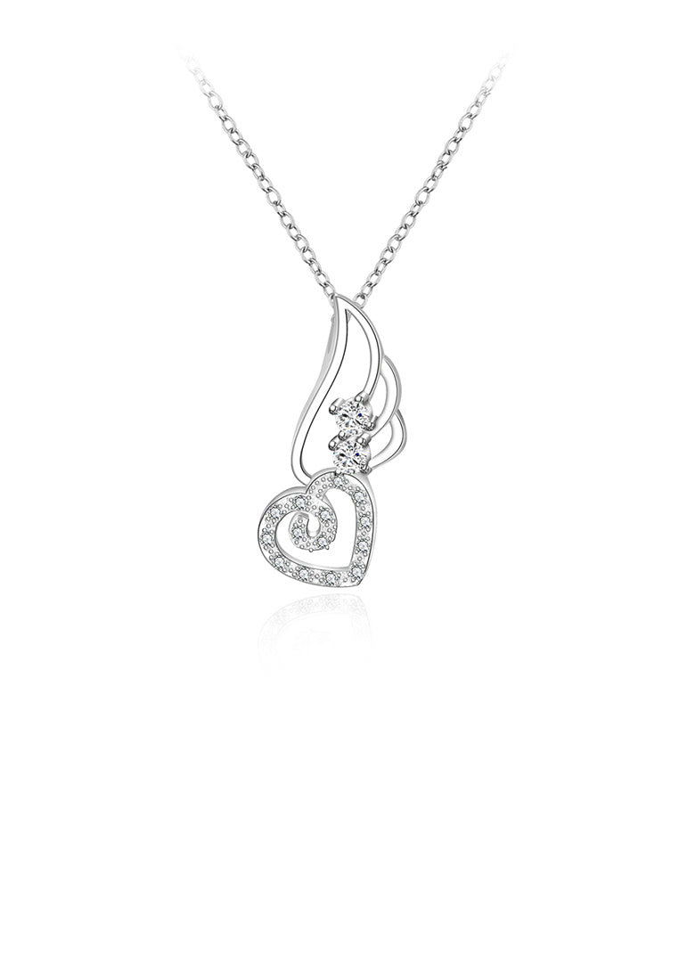 Elegant and Simple Heart-shaped Angel Wing Pendant with Cubic Zircon and Necklace