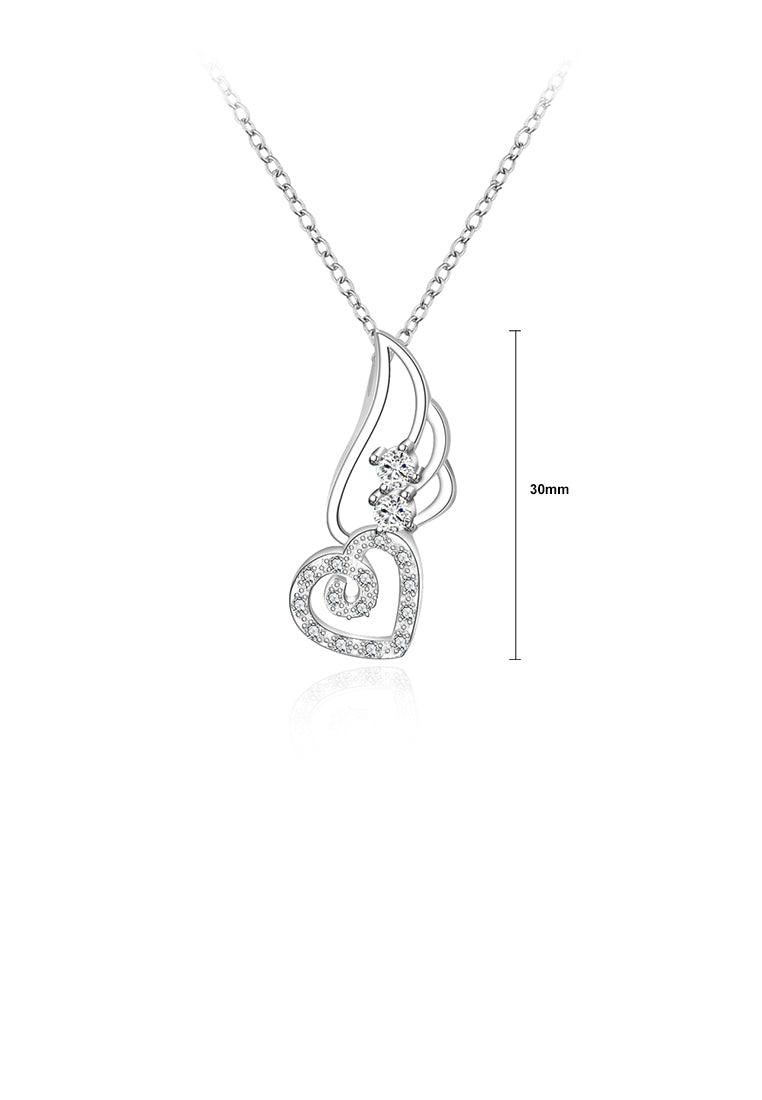 Elegant and Simple Heart-shaped Angel Wing Pendant with Cubic Zircon and Necklace
