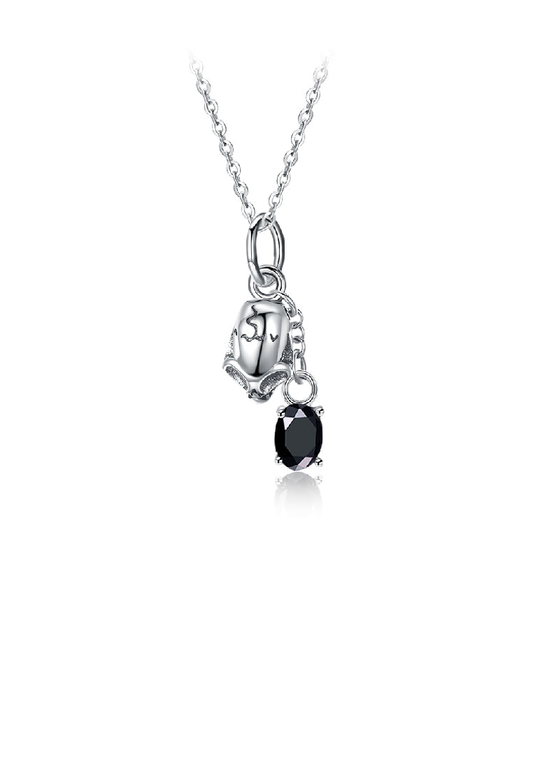 925 Sterling Silver Retro Fashion Skull Pendant Necklace with Cubic Zircon