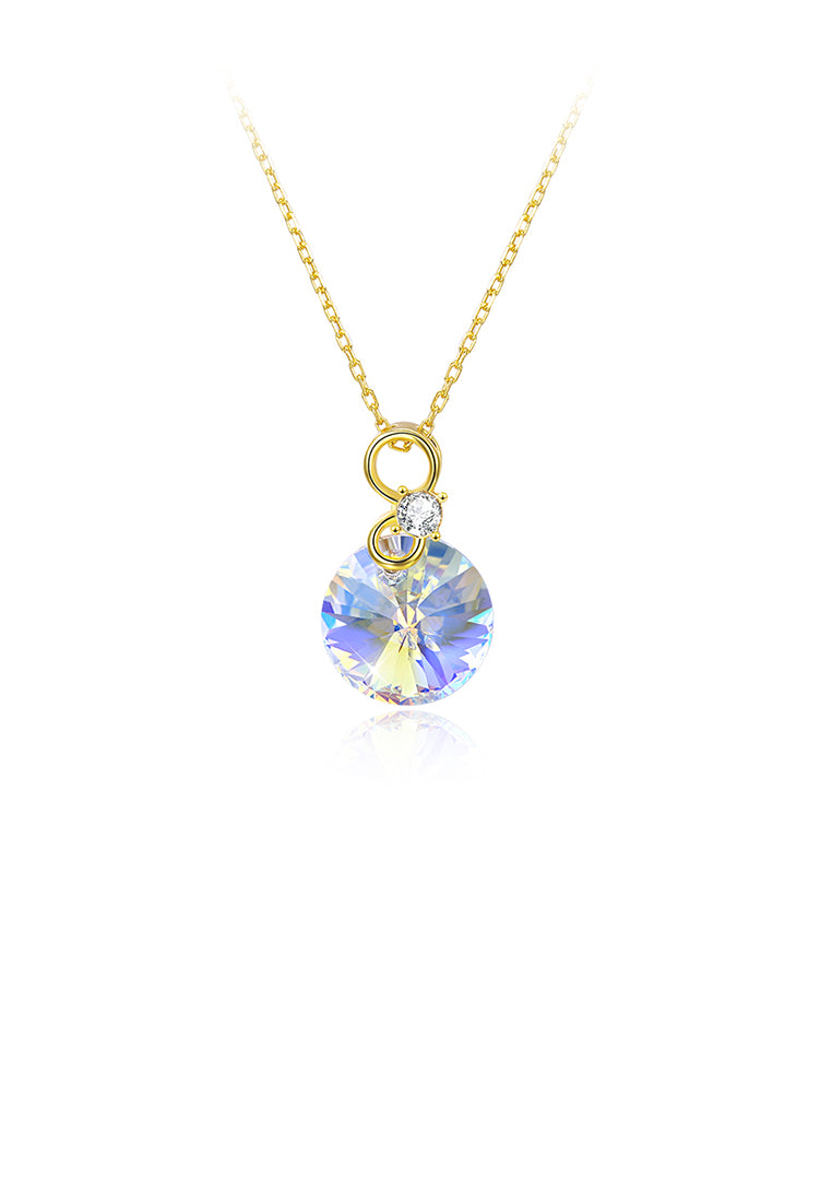 925 Sterling Silver Plated Gold Simple and Fashion Round Pendant with Austrian Element Crystals and Necklaces