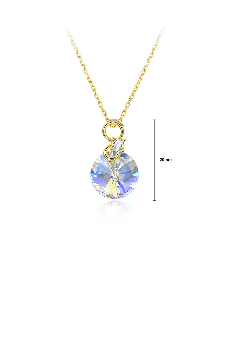 925 Sterling Silver Plated Gold Simple and Fashion Round Pendant with Austrian Element Crystals and Necklaces