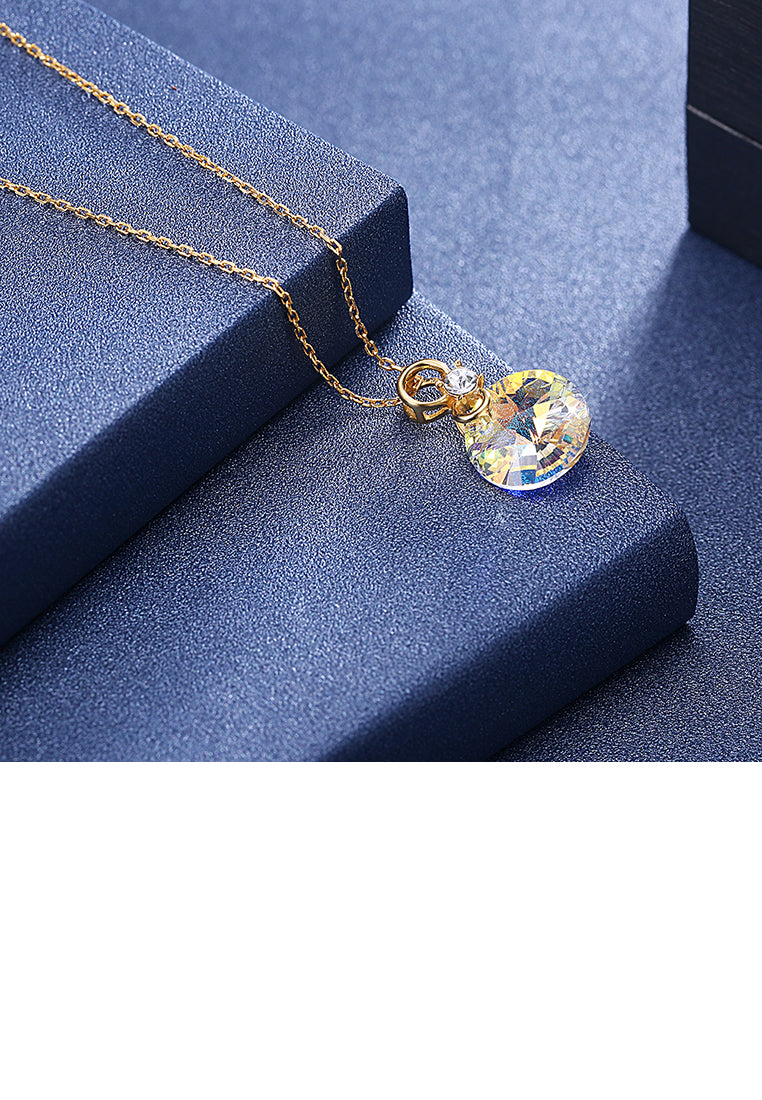 925 Sterling Silver Plated Gold Simple and Fashion Round Pendant with Austrian Element Crystals and Necklaces