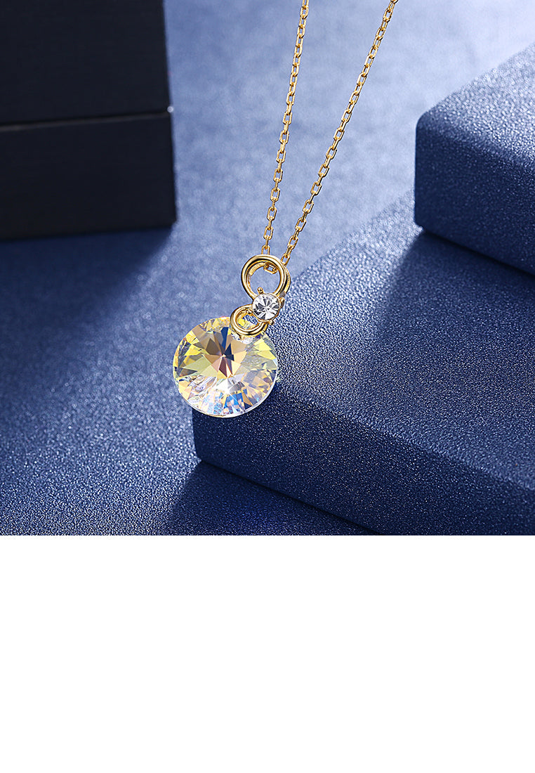 925 Sterling Silver Plated Gold Simple and Fashion Round Pendant with Austrian Element Crystals and Necklaces