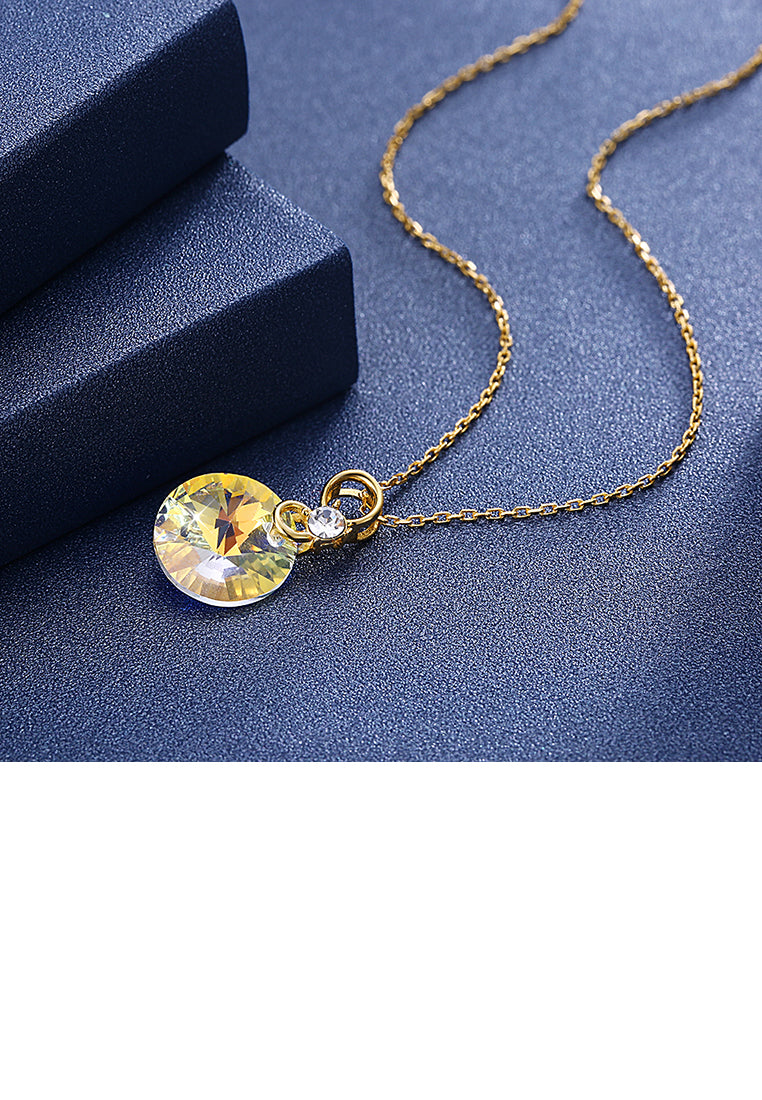 925 Sterling Silver Plated Gold Simple and Fashion Round Pendant with Austrian Element Crystals and Necklaces